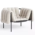 Modern Leisure Chair With Beige Plush Cushions And Black Metal Frame
