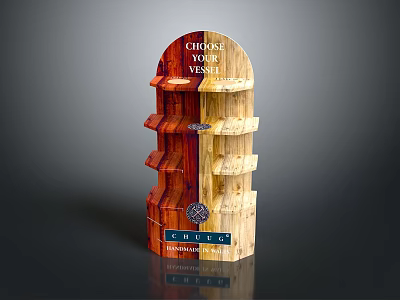 Wooden Display Shelf With Multiple Layers And Red Brown Light Color Design 3d model