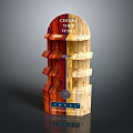 Wooden Display Shelf With Multiple Layers And Red Brown Light Color Design