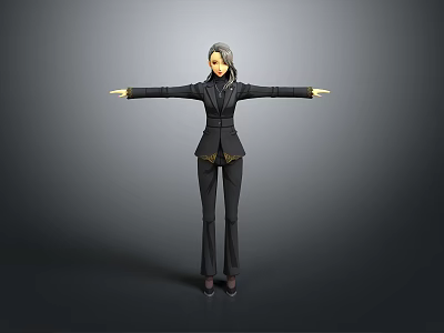 Child Dressed in Black Suit Standing with Arms Outstretched Against Gray Background 3d model