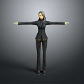 Child Dressed in Black Suit Standing with Arms Outstretched Against Gray Background