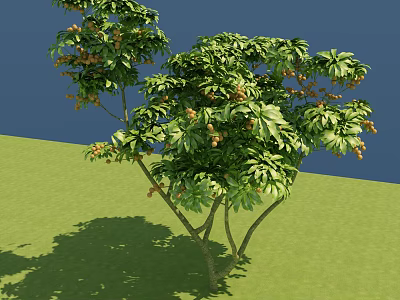 Lush Green Arbor With Dense Foliage Small Fruits Green Grassland And Blue Sky Background 3d model