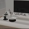 Modern Sofa and Coffee Table Set with Round Marble Top and TV Backdrop Design