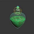 Heart Shaped Transparent Container With Green Liquid And Silver Chain Lid