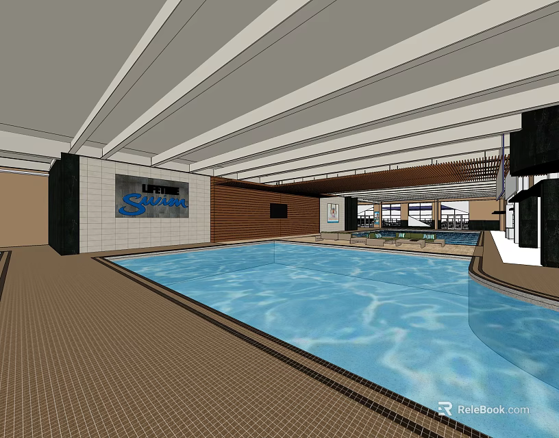 Indoor Swimming Pool With Clear Blue Water And Modern Spacious Facility Design 3d model 