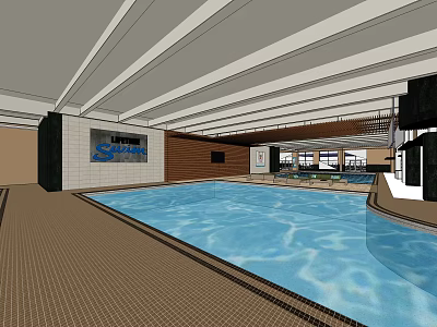 Indoor Swimming Pool With Clear Blue Water And Modern Spacious Facility Design 3d model