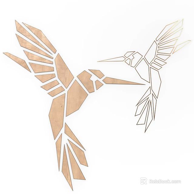 Stylish Geometric Hummingbird Wall Art With Gold White Modern Decorative Design 3d model 