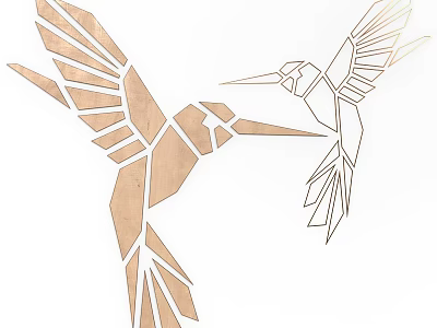Stylish Geometric Hummingbird Wall Art With Gold White Modern Decorative Design 3d model