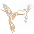 Stylish Geometric Hummingbird Wall Art With Gold White Modern Decorative Design