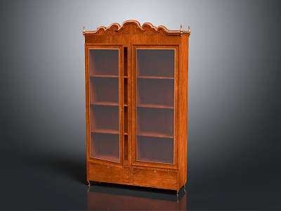 Elegant Vintage Wooden Sideboard With Glass Doors Multiple Shelves And Carved Top Design 3d model