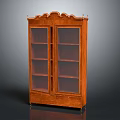 Elegant Vintage Wooden Sideboard With Glass Doors Multiple Shelves And Carved Top Design