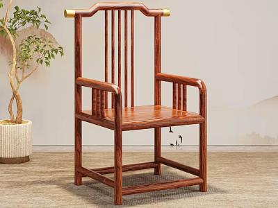 Traditional Chinese Style Solid Wood Single Chair With Classic Armrest And Backrest Design 3d model