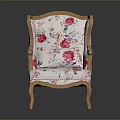 Elegant Floral Pattern Armchair With White Fabric Wooden Frame And Curved Legs