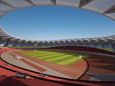 Modern Sports Stadium With Red Running Track And Green Grass Field For Fitness 3d model