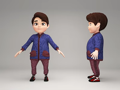 Cartoon Game Movie Character Boy Wearing Blue Jacket Purple Pants and Red Shoes 3d model