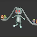 Cartoon Rabbit Game Character With Long Ears Big Blue Eyes And Colorful Easter Eggs