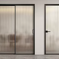 Sliding And Hinged Fluted Glass Doors With Black Frames In Modern Interior 3d model