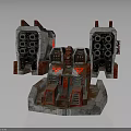 Twin Multi Barrel Weapon With Red And White Mechanical Symmetrical Turret Base 3d model