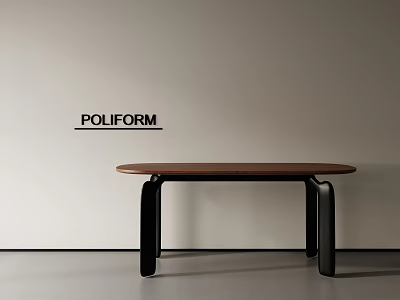 POLIFORM Dining Table With Brown Top And Black Legs In Minimalist Interior Setting 3d model