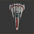 Silver And Red Striped Spacecraft Model With Blue Cockpit For Aerospace Exploration
