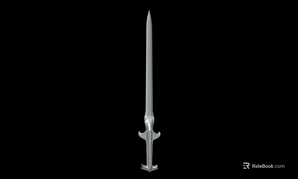 Silver Sword Featuring Long Slender Blade And Decorative Hilt On Black Background 3d model 