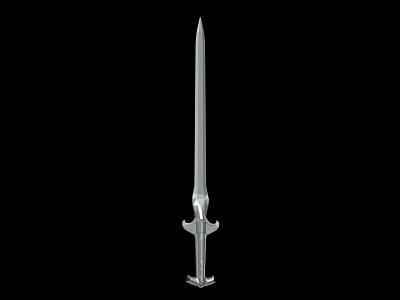 Silver Sword Featuring Long Slender Blade And Decorative Hilt On Black Background 3d model