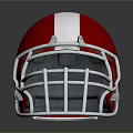 Shiny Red American Football Helmet With White Stripe And White Facemask