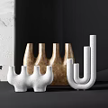 Modern Abstract Geometric Decorative Ornament Set with Textured White and Brown Sculptural Pieces