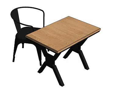Modern Dining Table Set With Wooden Tabletop Black Legs And Metal Chair 3d model