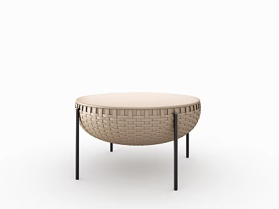 Light Colored Round Coffee Table With Woven Texture And Black Legs 3d model