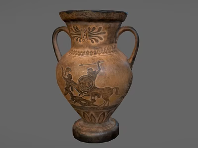 Ancient Style Terracotta Ceramic Vase With Two Handles And Decorative Figures 3d model
