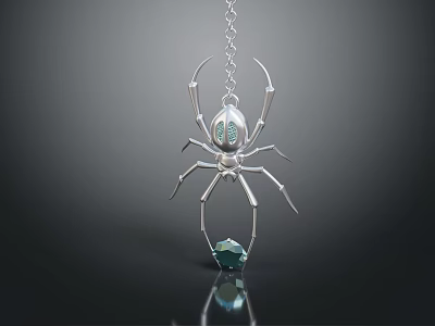 Unique Silver Spider Shaped Pendant Necklace With Blue Gemstone And Chain 3d model