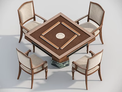 Entertainment Table with Square Design Four Chairs Wooden Frame Marble Base and Brown Tabletop 3d model