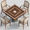 Entertainment Table with Square Design Four Chairs Wooden Frame Marble Base and Brown Tabletop