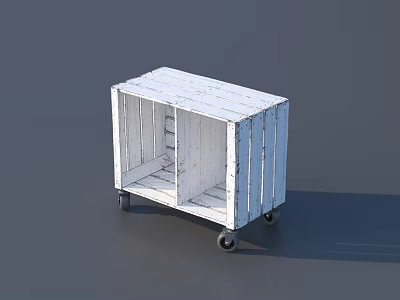 White Open Wooden Storage Shelf With Wheels Sturdy Design For Home Storage 3d model