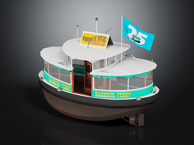 Harbor Ferry Water Transport With Budget Cuts Banner Blue Flag Number 25 White And Teal 3d model