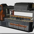 Futuristic Industrial Building Structure With Mr Giry Themed Console Counter And Orange Accents