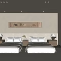 Minimalist Hotel Guest Room With Twin Beds Nightstands Table Lamps And Decorative Painting