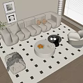 Modern Cream Style Sofa Coffee Table Combination Multi-person Sofa Leisure Sofa Hanging Picture Floor Lamp 3d model