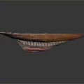 Traditional Handcrafted Wooden Boat With Red Bottom And Intricate Wooden Structure