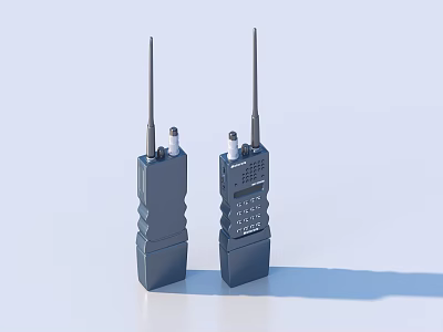 Two Professional Blue Walkie Talkies With Long Antennas And Control Buttons 3d model