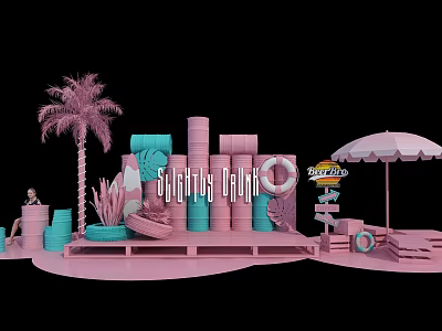 Pink Summer Scene With Palm Tree Slide Platform And Sliptex Float 3d model