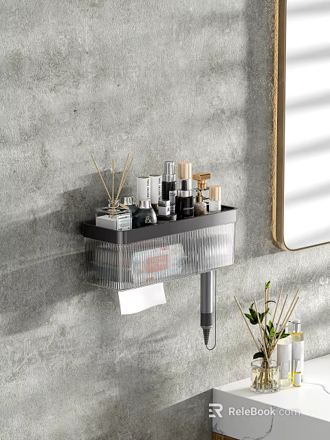 Bathroom Wall Mounted Storage Shelf With Transparent Drawers And Toiletries Organizer 3d model 