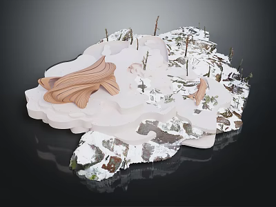 Future Architecture Model With Curved Wooden Structure White Landscape And Trees 3d model