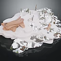 Future Architecture Model With Curved Wooden Structure White Landscape And Trees 3d model