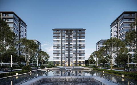 Multi-layer small high-rise new Chinese-style renderings Human Vision Perspective Two-point Perspective Scene Straight Out Effect 3d model