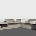 Beige L Shaped Sectional Sofa With Cushions Blanket And Black Side Table 3d model