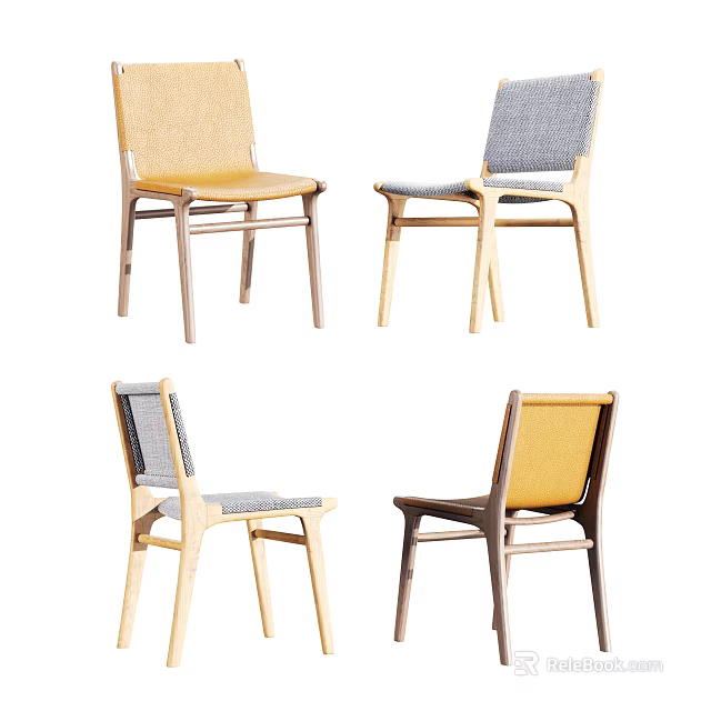 Modern Wooden Dining Chairs With Fabric Seats And Various Stylish Designs 3d model 