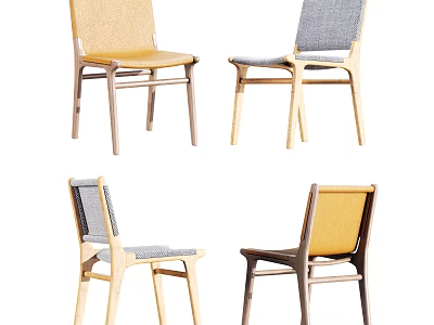 Modern Wooden Dining Chairs With Fabric Seats And Various Stylish Designs 3d model