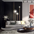 Modern Living Room Sofa and Coffee Table Set with Gray Upholstery Artwork Red Accent Chair